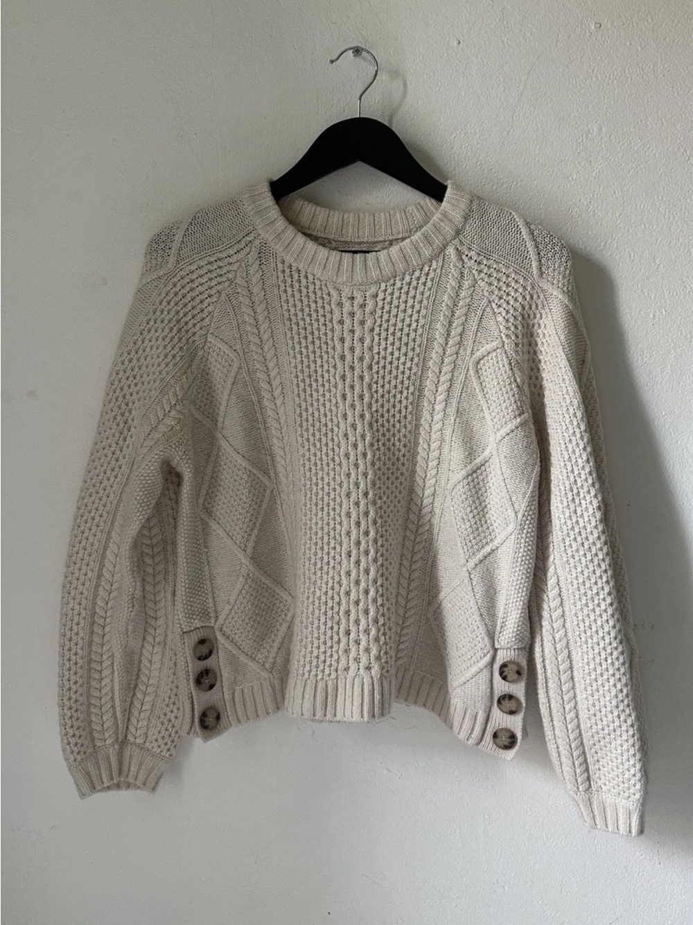 Part Two Cream Cable Knit Cotton Blend Sweater XS Chunky Fisherman Cottagecore
